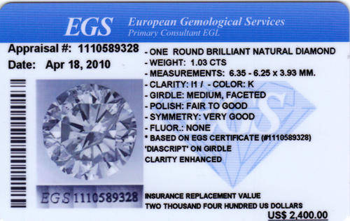 CERTIFIED 1.03ct ENGAGEMENT DIAMOND ROUND BRILLIANT CUT!!